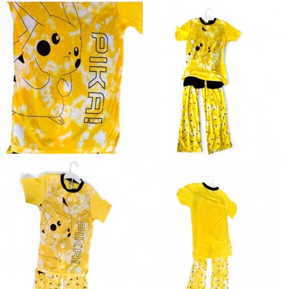 Pokemon Pikachu Kid Pajama Set 3 Piece Size L 12/14 NWT Yellow Black Unisex Gift - Picture 1 of 16